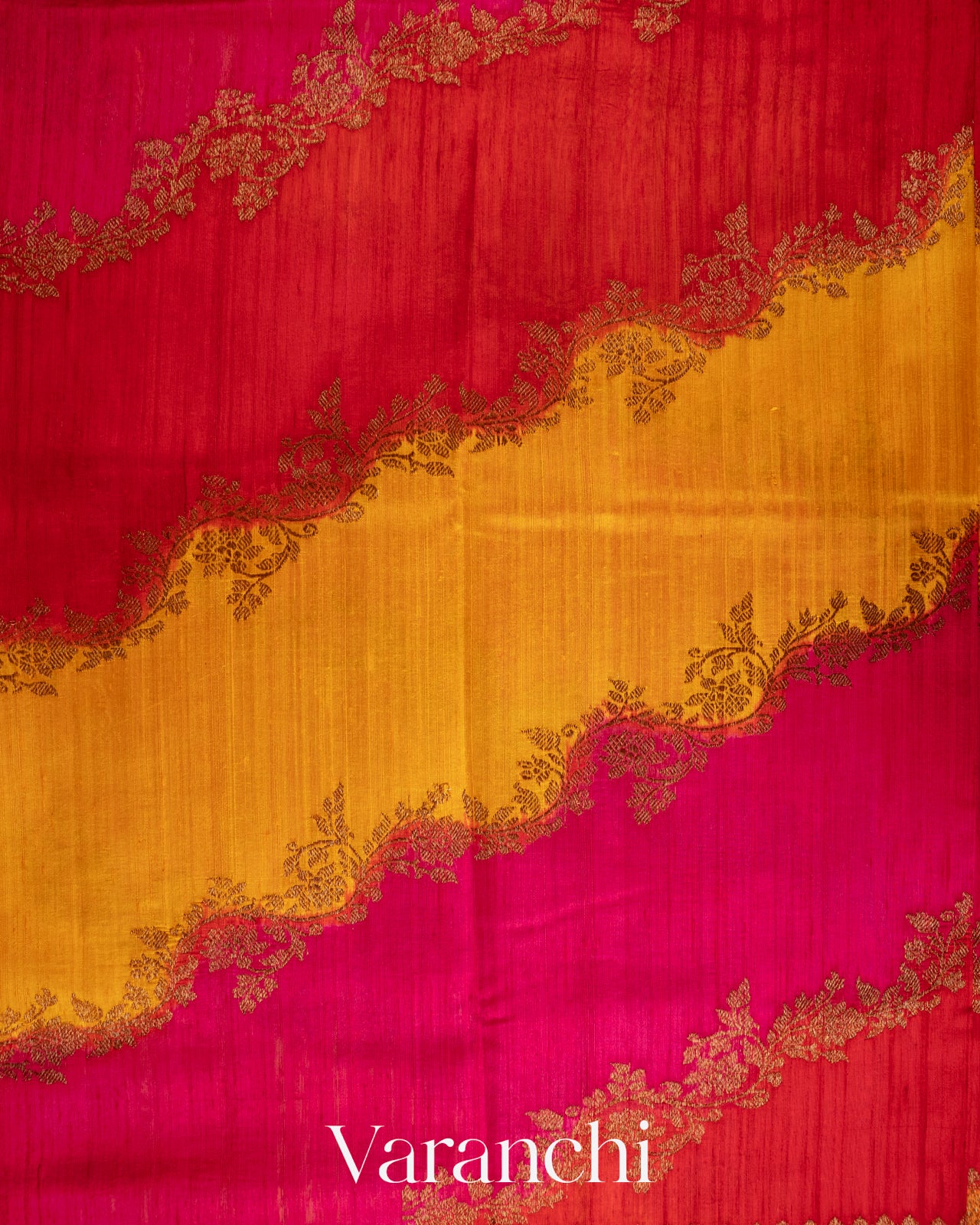 Red Vine Lehariya Pure Raw Silk Handloom Saree