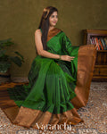 Bottle Green Pure Soft Silk Handloom Saree