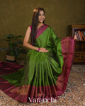 Parrot Green Pure Soft Silk Handloom Saree