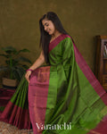 Parrot Green Pure Soft Silk Handloom Saree