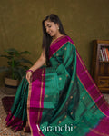 Teal Green Checkered Pure Soft Silk Handloom Saree