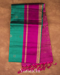Teal Green Checkered Pure Soft Silk Handloom Saree