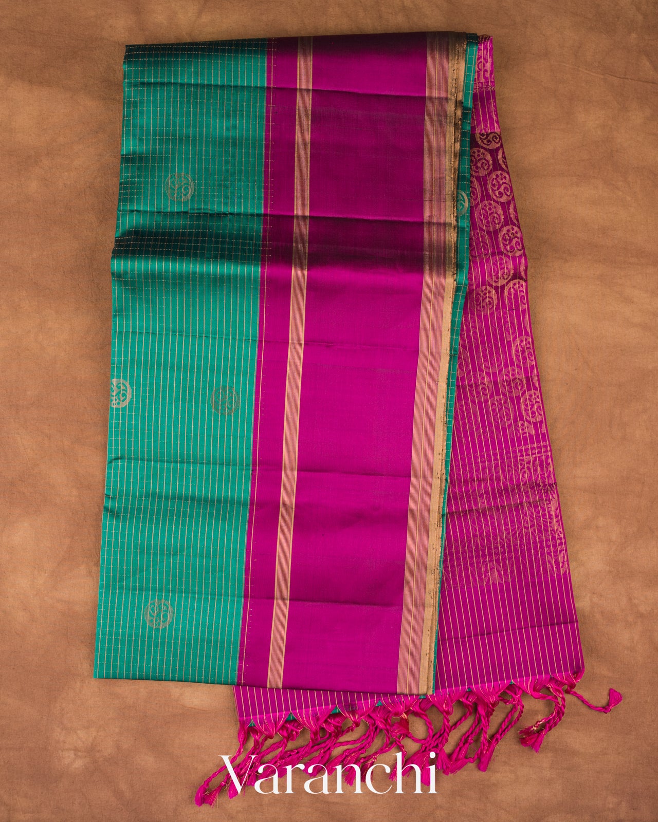 Teal Green Checkered Pure Soft Silk Handloom Saree