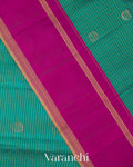 Teal Green Checkered Pure Soft Silk Handloom Saree