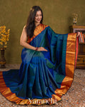 Peacock Blue Korvai Pure Kanchipuram Silk Handloom Saree