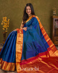 Peacock Blue Korvai Pure Kanchipuram Silk Handloom Saree