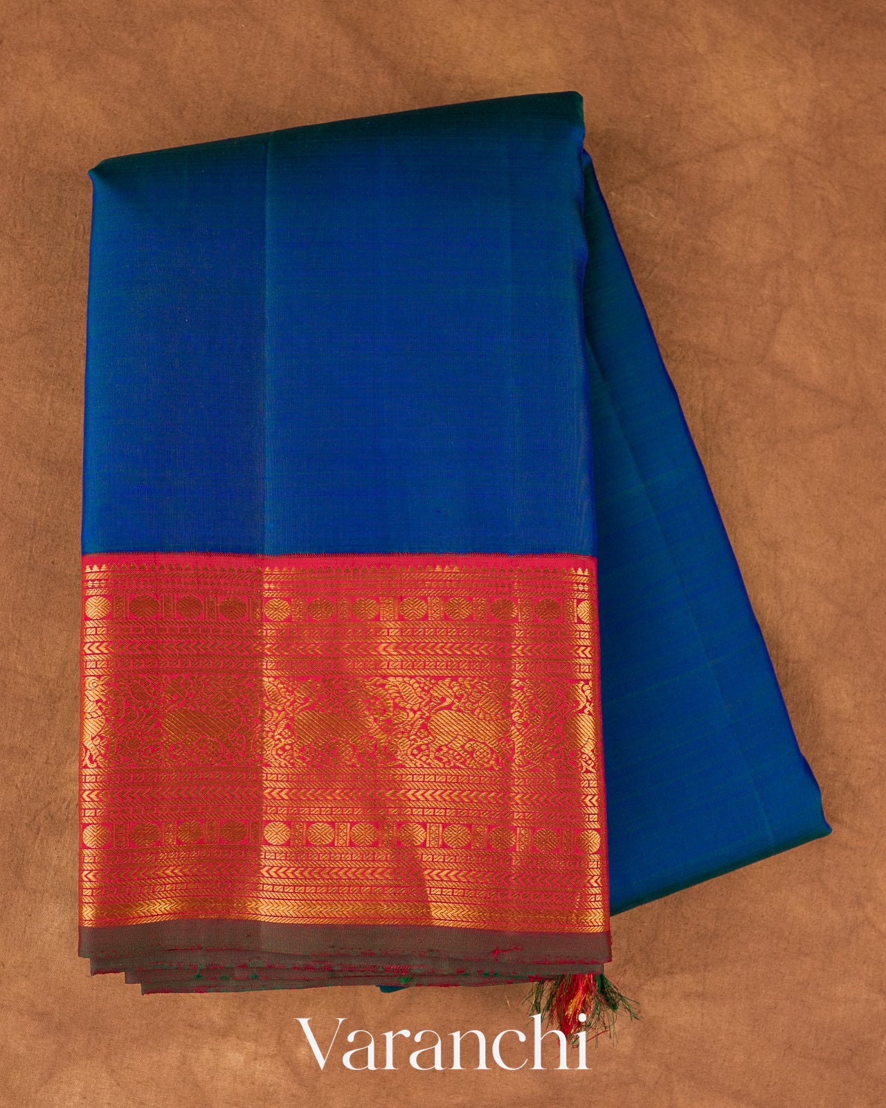 Peacock Blue Korvai Pure Kanchipuram Silk Handloom Saree