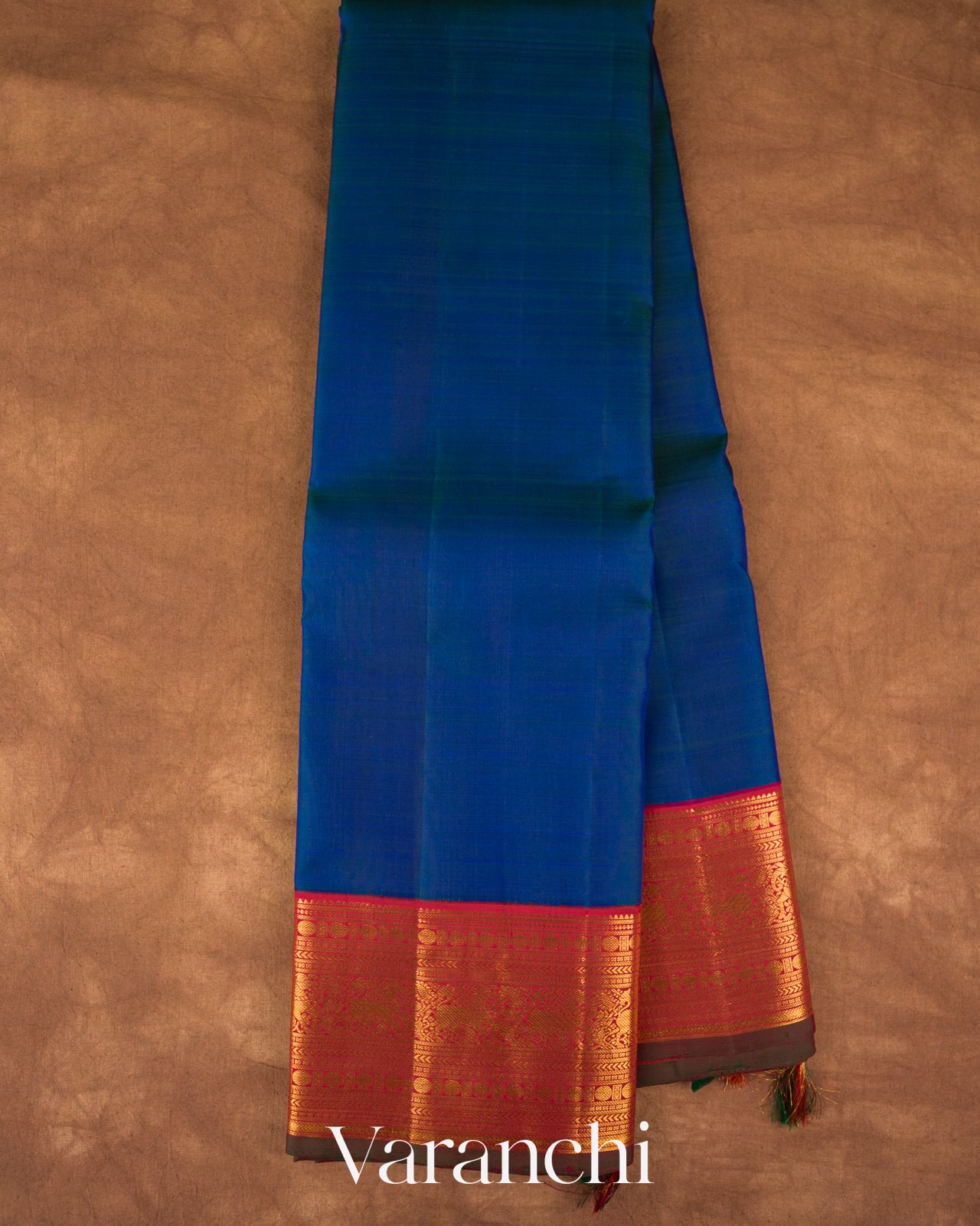 Peacock Blue Korvai Pure Kanchipuram Silk Handloom Saree