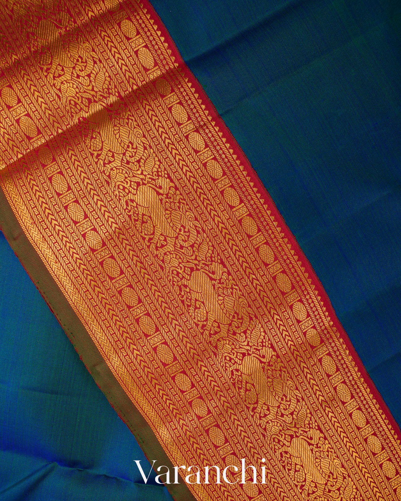 Peacock Blue Korvai Pure Kanchipuram Silk Handloom Saree