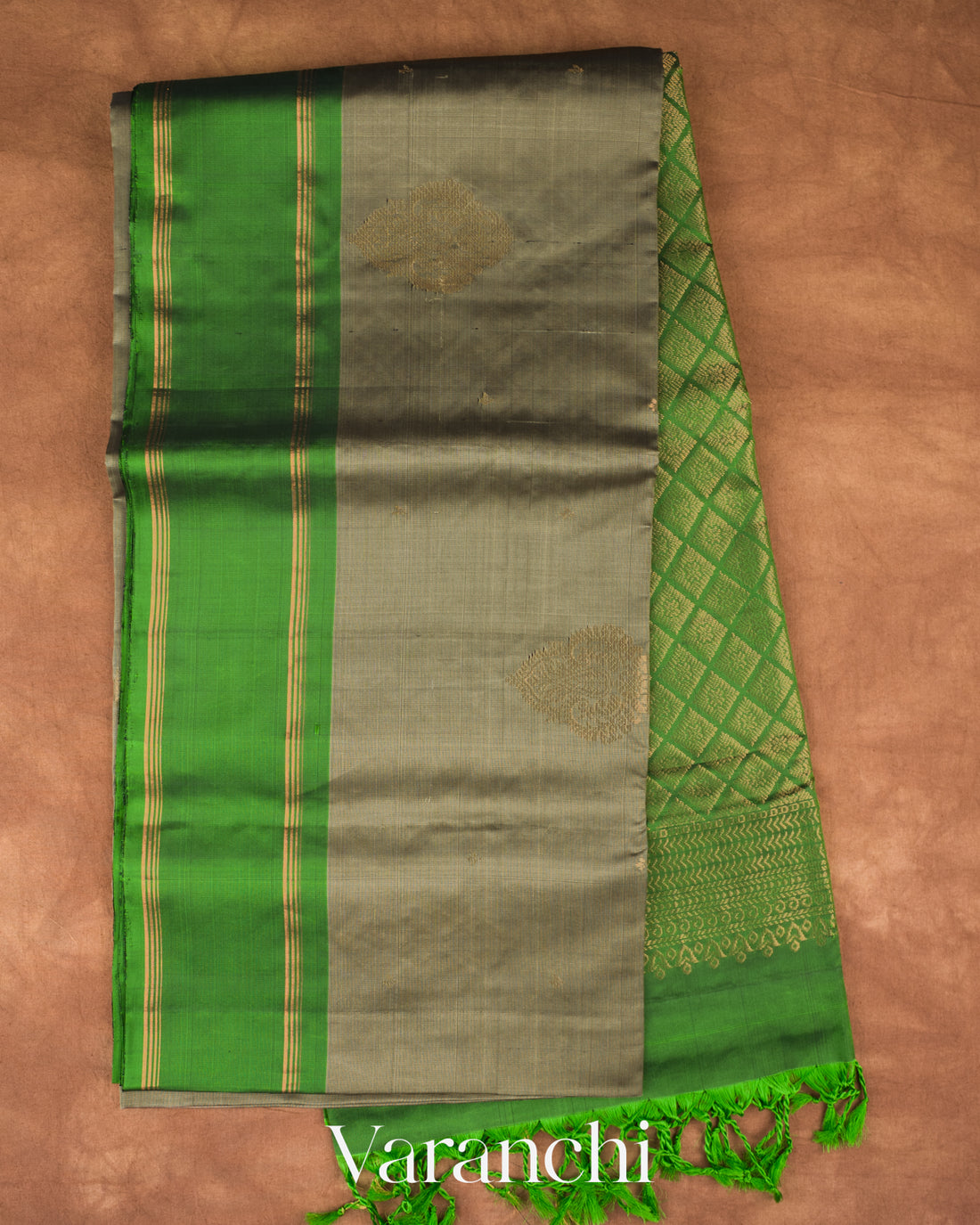Grey Pure Soft Silk Handloom Saree
