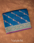 Indigo Blue Floral Lehariya Pure Moonga Silk Saree