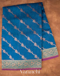 Indigo Blue Floral Lehariya Pure Moonga Silk Saree