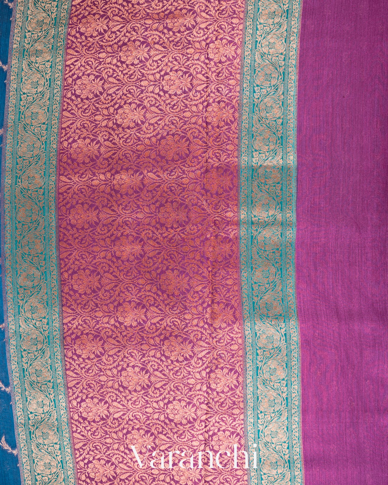 Indigo Blue Floral Lehariya Pure Moonga Silk Saree