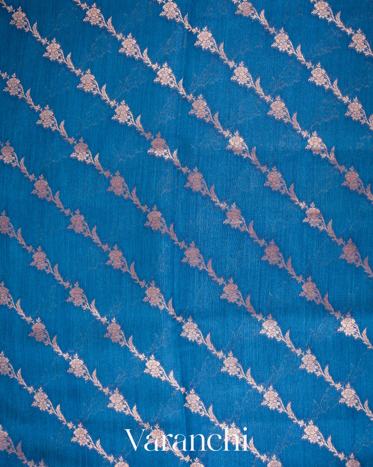 Indigo Blue Floral Lehariya Pure Moonga Silk Saree