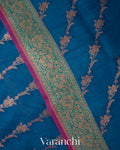 Indigo Blue Floral Lehariya Pure Moonga Silk Saree
