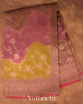 Olive Yellow Tricolour Lehariya Pure Moonga Silk Saree