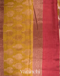 Olive Yellow Tricolour Lehariya Pure Moonga Silk Saree