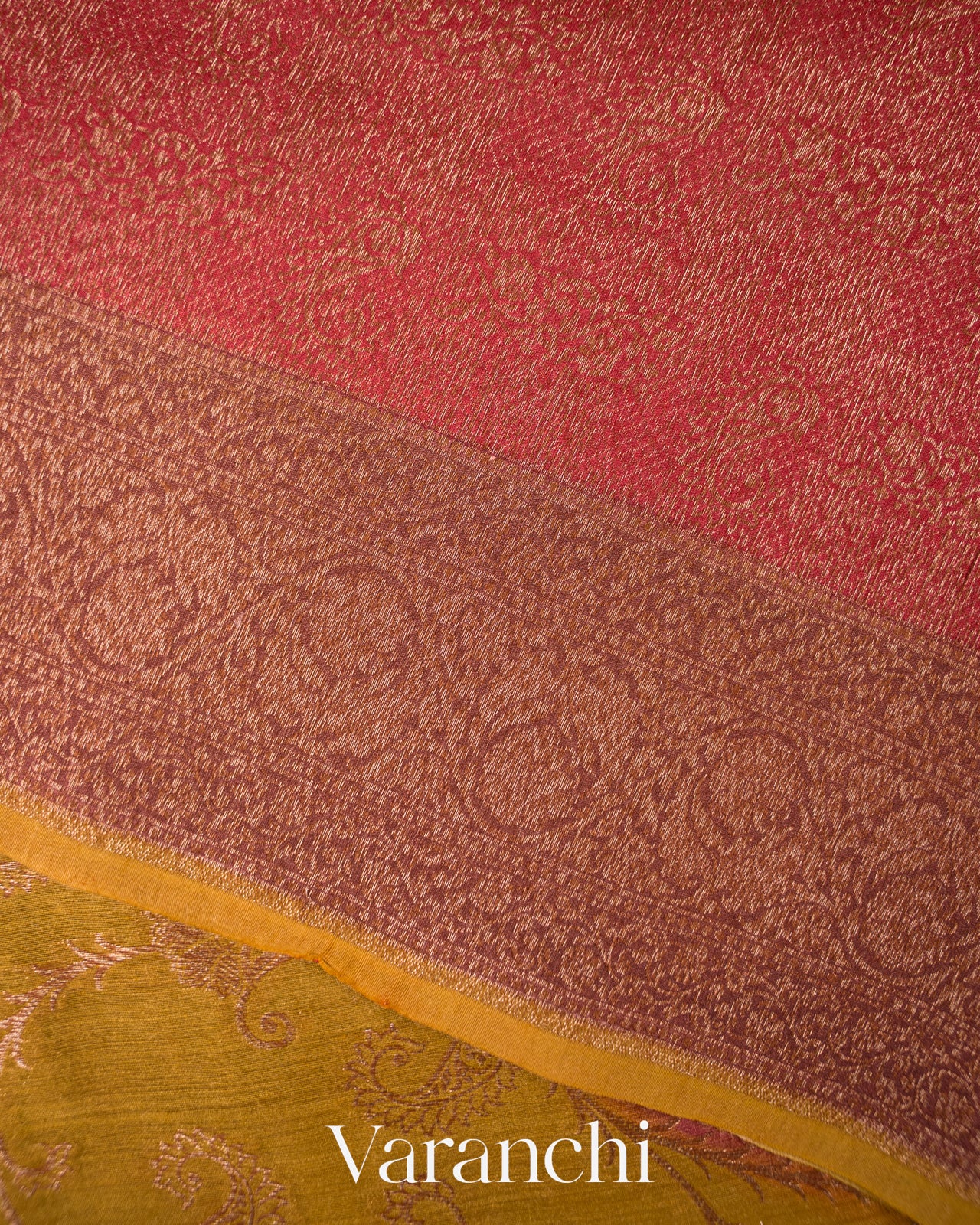 Olive Yellow Tricolour Lehariya Pure Moonga Silk Saree