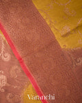 Olive Yellow Tricolour Lehariya Pure Moonga Silk Saree
