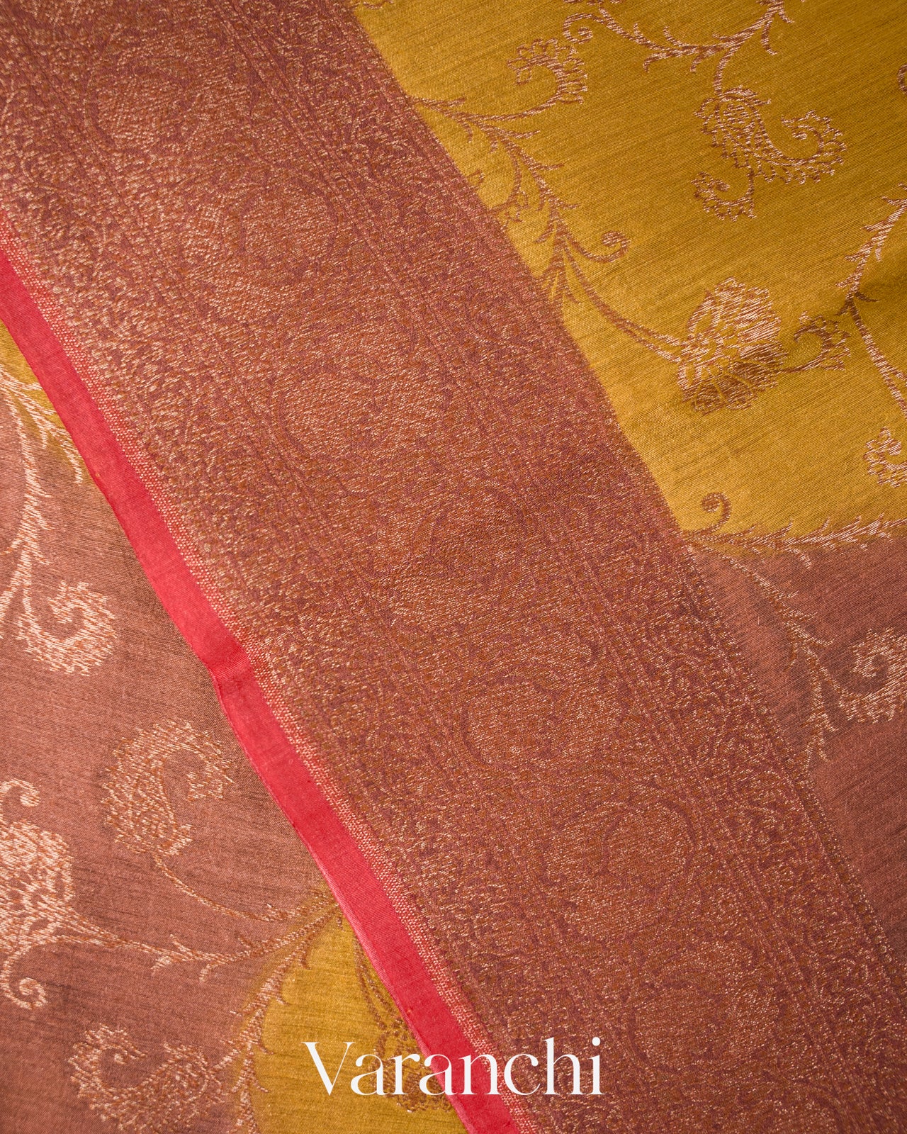 Olive Yellow Tricolour Lehariya Pure Moonga Silk Saree