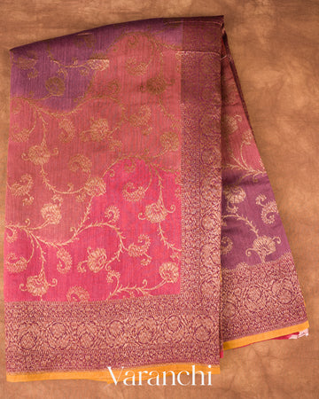 Rust Red Floral Jaal Lehariya Pure Moonga Silk Saree