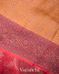 Rust Red Floral Jaal Lehariya Pure Moonga Silk Saree