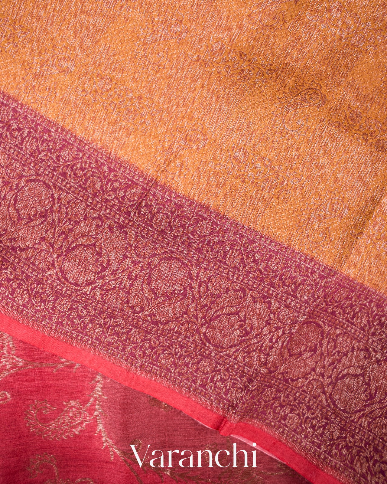 Rust Red Floral Jaal Lehariya Pure Moonga Silk Saree
