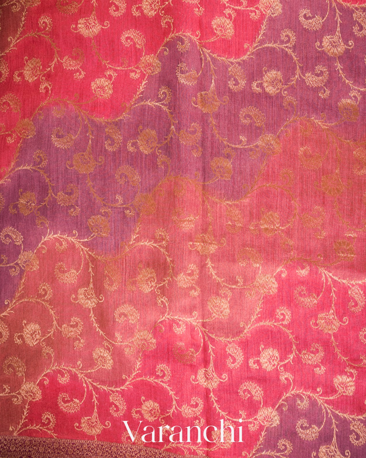 Rust Red Floral Jaal Lehariya Pure Moonga Silk Saree