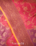Rust Red Floral Jaal Lehariya Pure Moonga Silk Saree