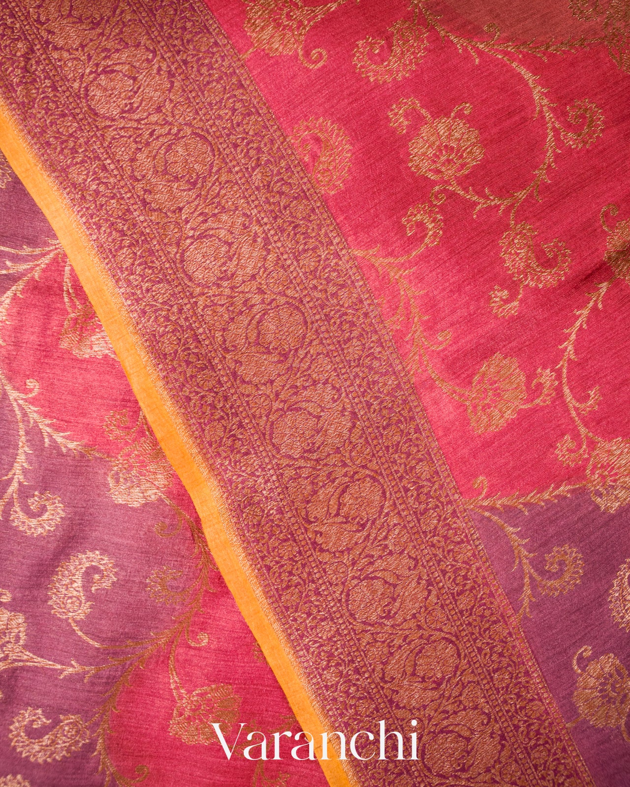 Rust Red Floral Jaal Lehariya Pure Moonga Silk Saree
