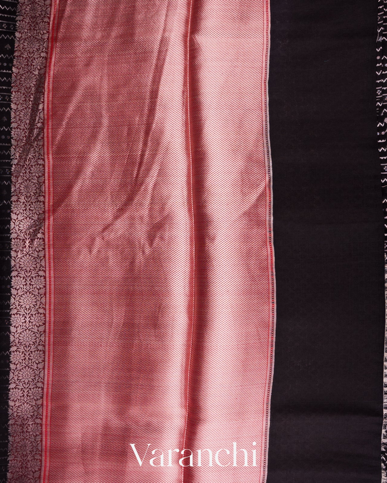 Black Zigzag Striped Pure Chiniya Silk Saree