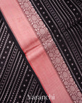 Black Zigzag Striped Pure Chiniya Silk Saree