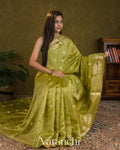 Light Olive Green Pure Chiniya Silk Saree