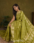Light Olive Green Pure Chiniya Silk Saree