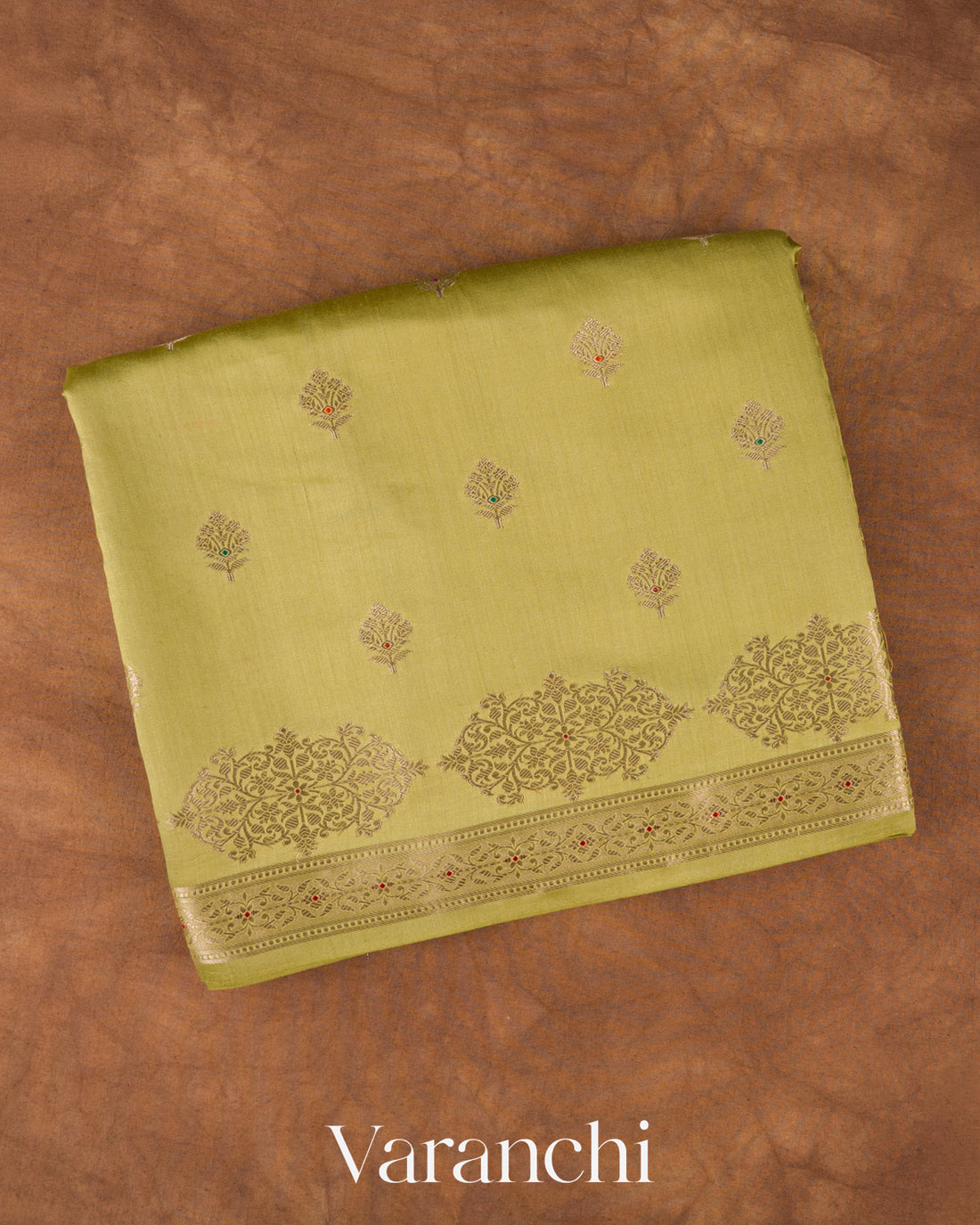 Olive Yellow Pure Chiniya Silk Saree