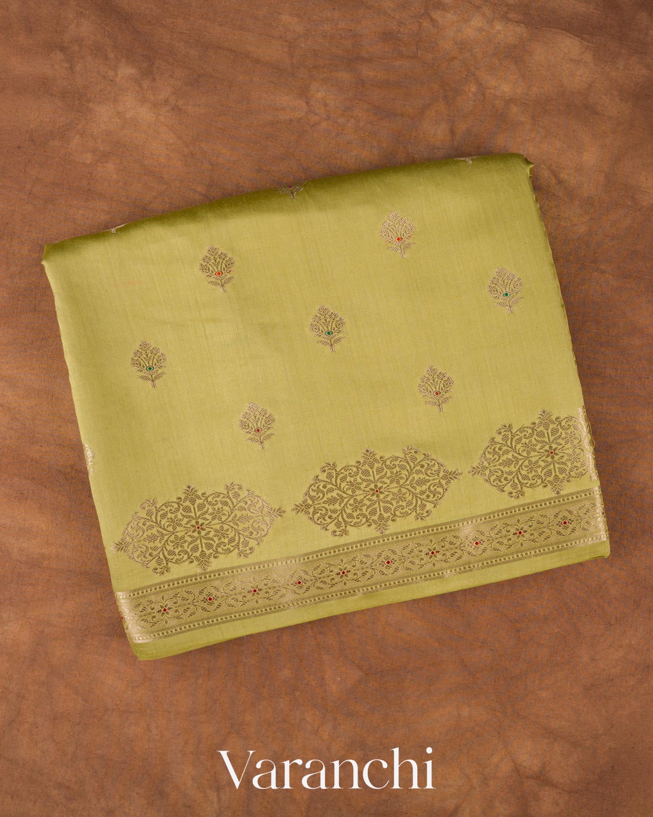 Light Olive Green Pure Chiniya Silk Saree