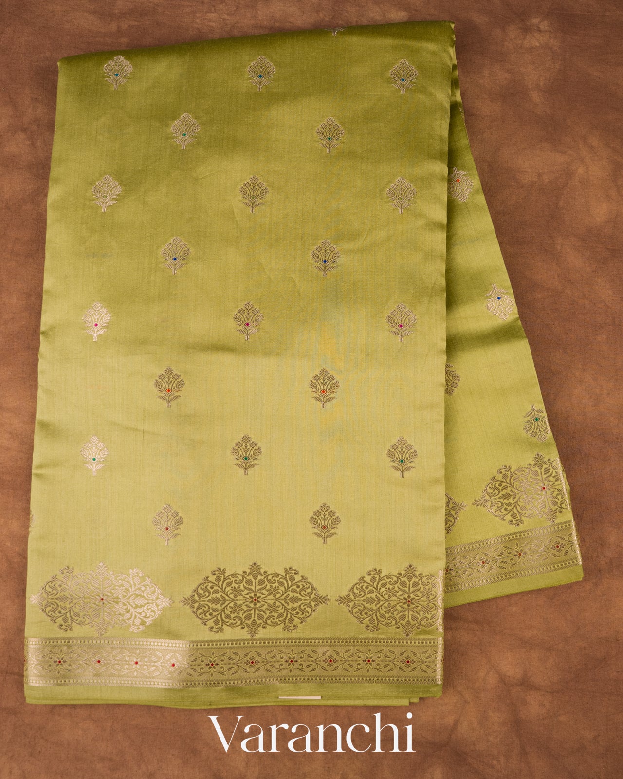 Light Olive Green Pure Chiniya Silk Saree