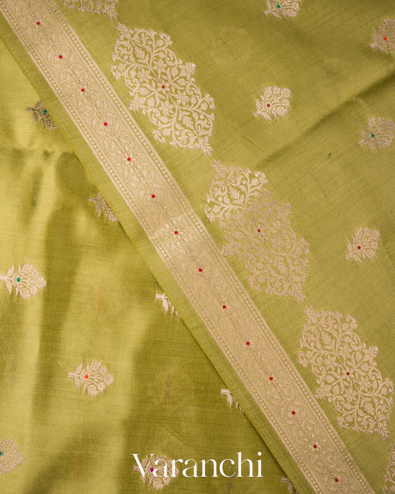 Light Olive Green Pure Chiniya Silk Saree