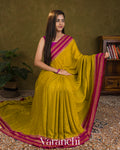 Olive Yellow Pure Crepe Silk Handloom Saree