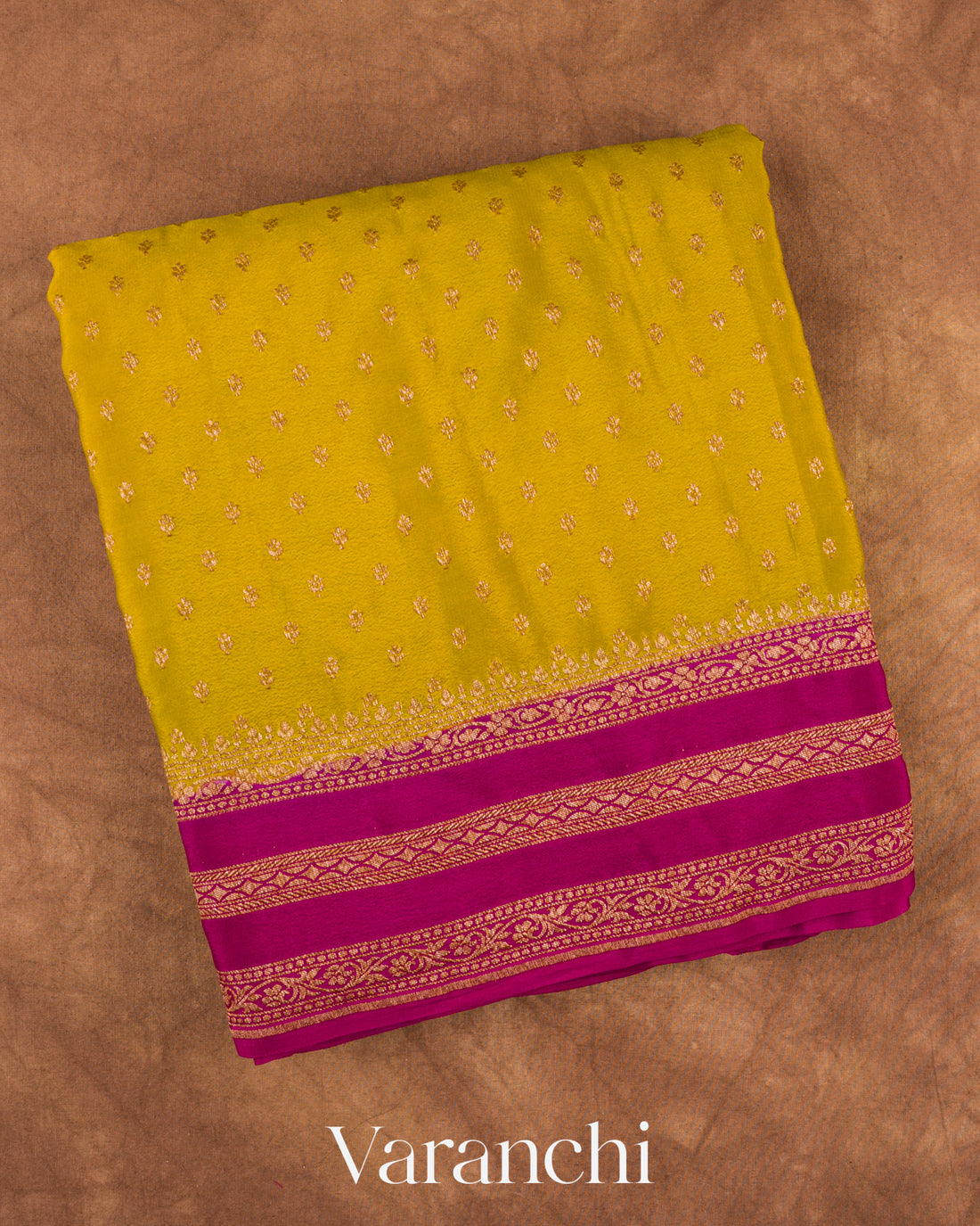 Olive Yellow Pure Crepe Silk Handloom Saree