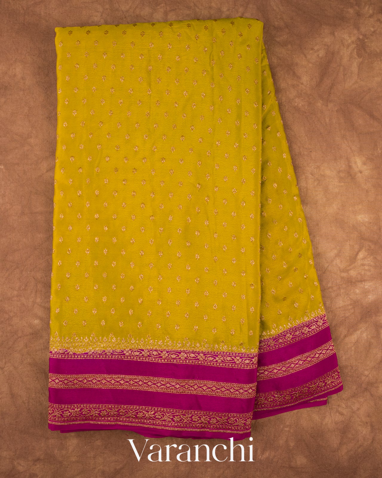 Olive Yellow Pure Crepe Silk Handloom Saree