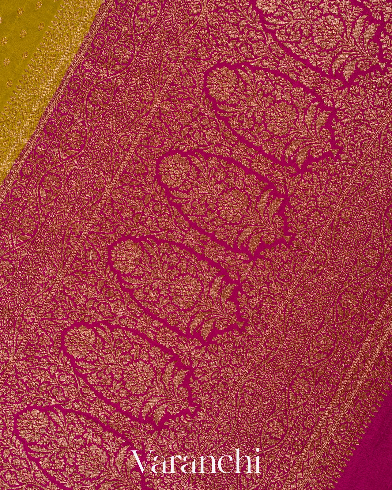 Olive Yellow Pure Crepe Silk Handloom Saree