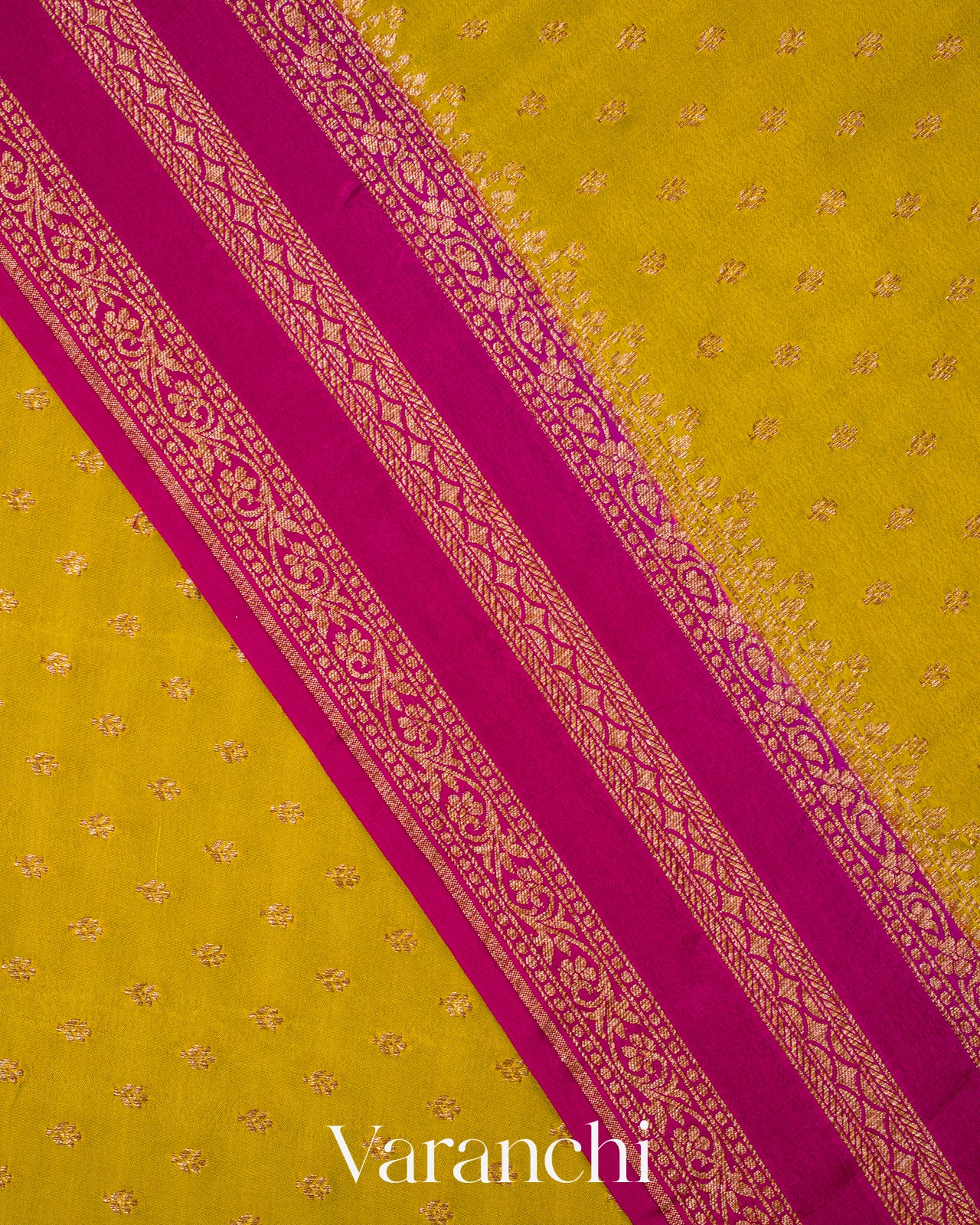 Olive Yellow Pure Crepe Silk Handloom Saree