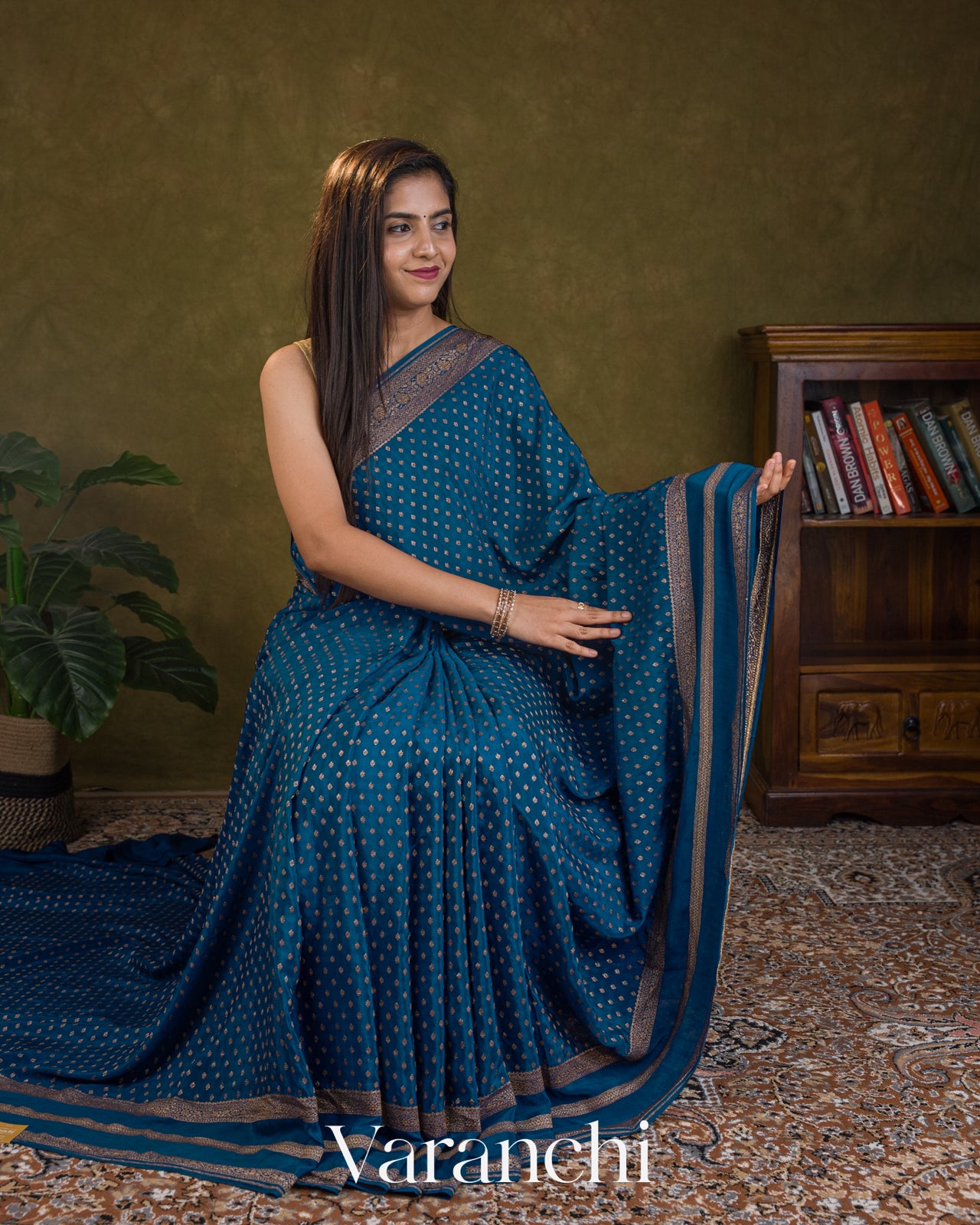Peacock Blue Pure Crepe Silk Handloom Saree