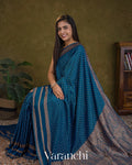 Peacock Blue Pure Crepe Silk Handloom Saree