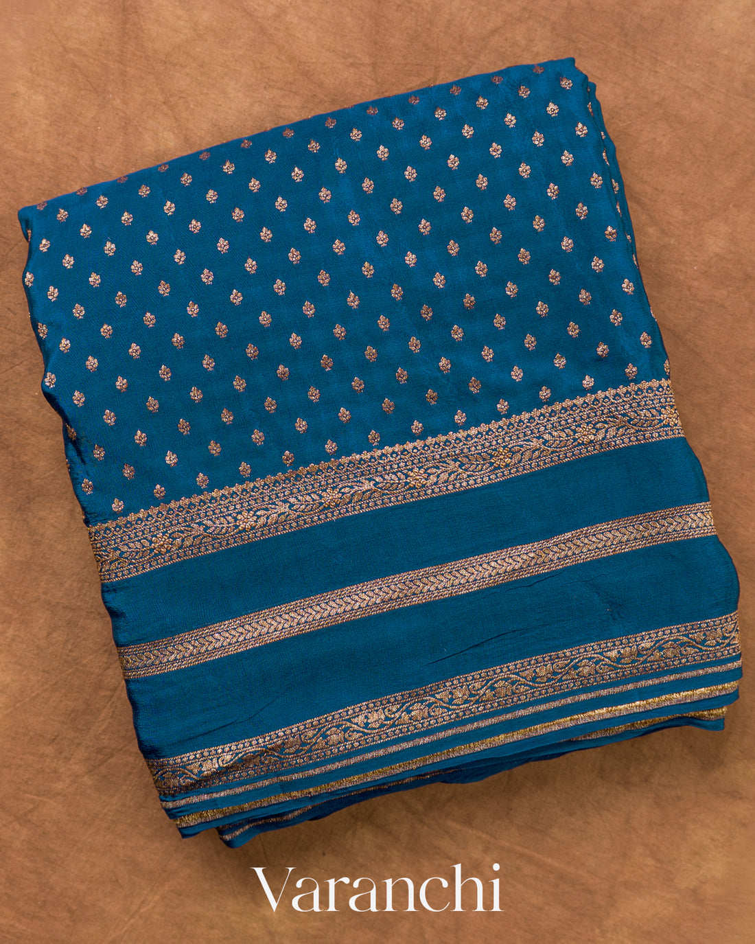 Peacock Blue Pure Crepe Silk Handloom Saree