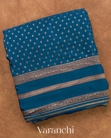 Peacock Blue Pure Crepe Silk Handloom Saree