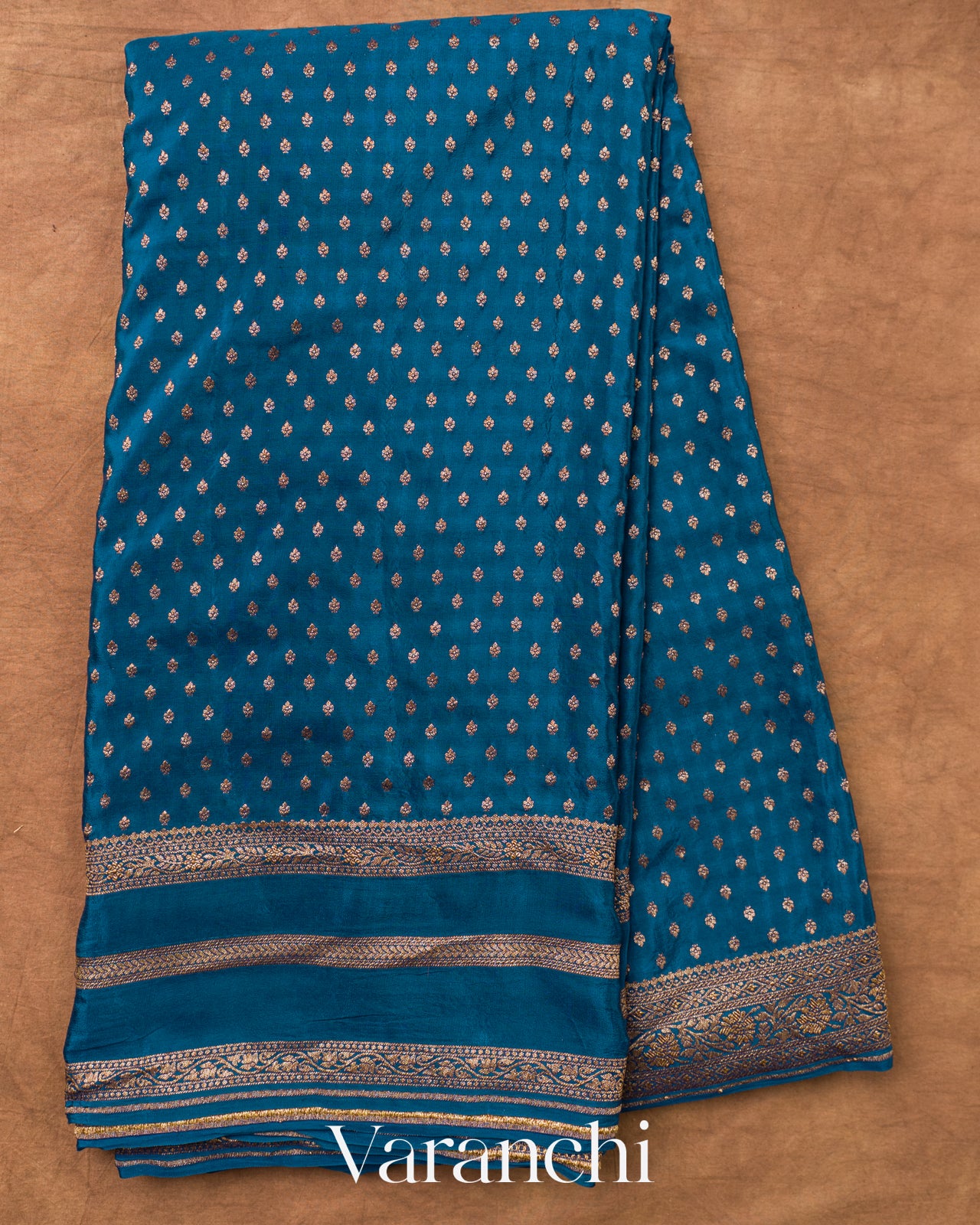 Peacock Blue Pure Crepe Silk Handloom Saree