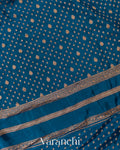Peacock Blue Pure Crepe Silk Handloom Saree