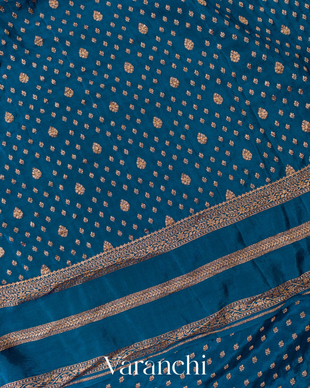 Peacock Blue Pure Crepe Silk Handloom Saree